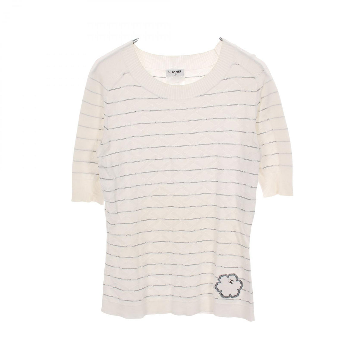 CHANEL Coco Mark Cotton Sweater White/Black Size 36