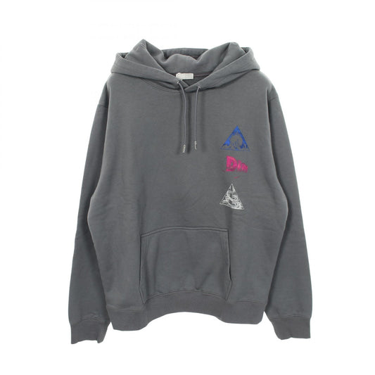 Dior Gray Cotton Back Print Fleece Lined Hoodie Size L
