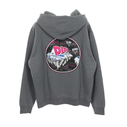 Dior Gray Cotton Back Print Fleece Lined Hoodie Size L