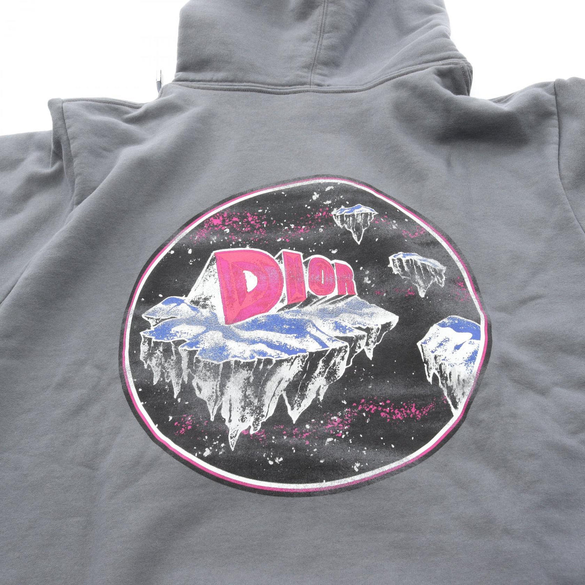 Dior Gray Cotton Back Print Fleece Lined Hoodie Size L