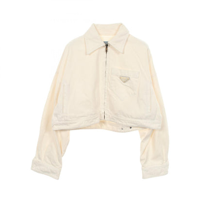 PRADA Triangle Plate Cropped Zip Denim Jacket White Size 36