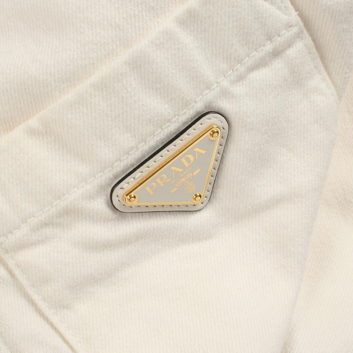 PRADA Triangle Plate Cropped Zip Denim Jacket White Size 36