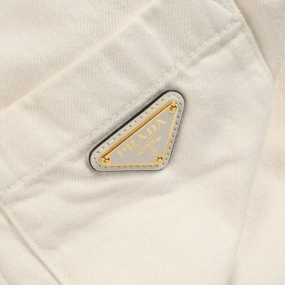PRADA Triangle Plate Cropped Zip Denim Jacket White Size 36