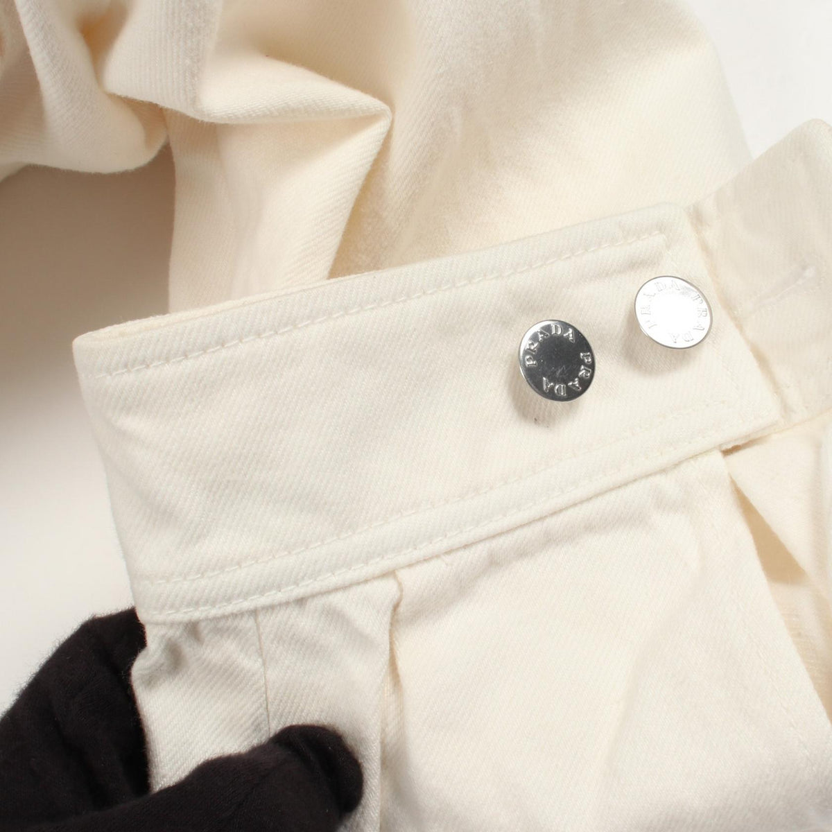 PRADA Triangle Plate Cropped Zip Denim Jacket White Size 36