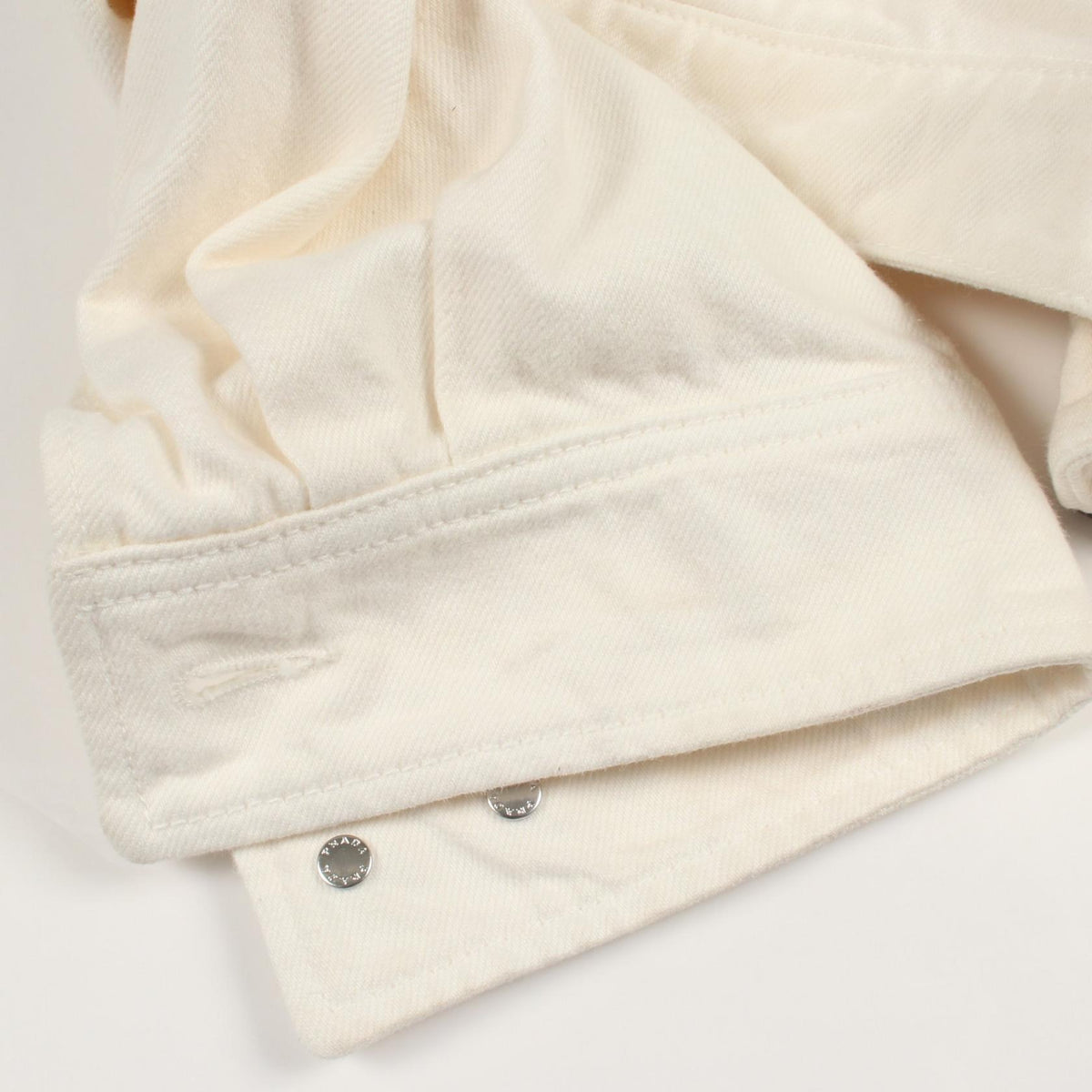 PRADA Triangle Plate Cropped Zip Denim Jacket White Size 36