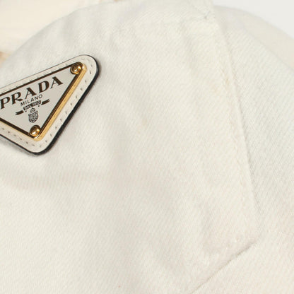 PRADA Triangle Plate Cropped Zip Denim Jacket White Size 36