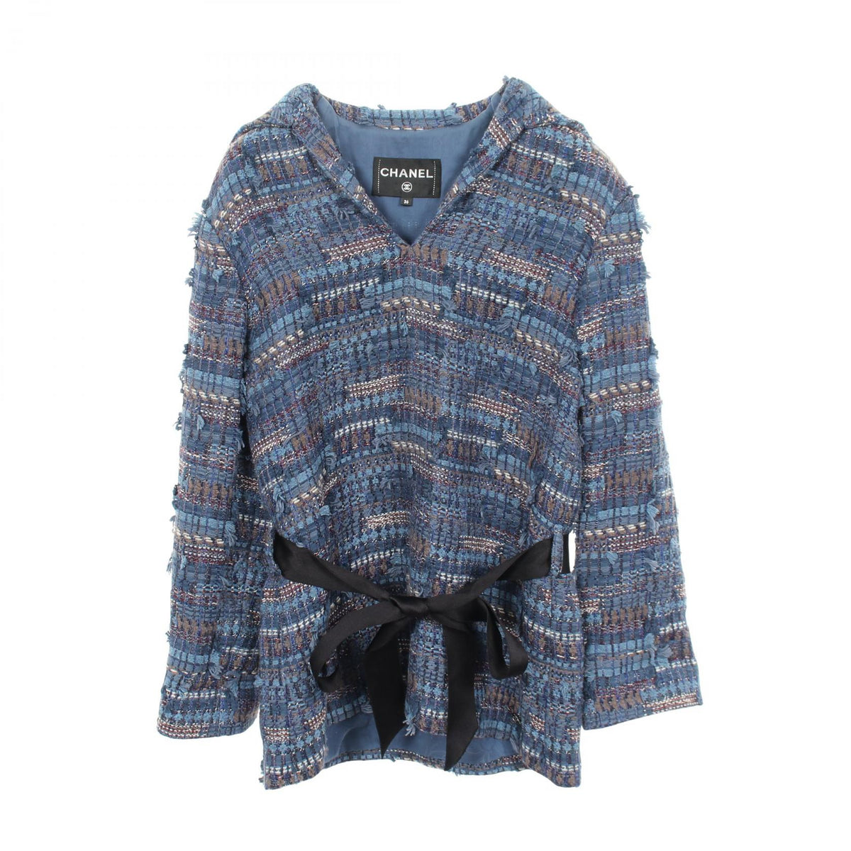 CHANEL Blue Tweed Pullover Sweater Size 36