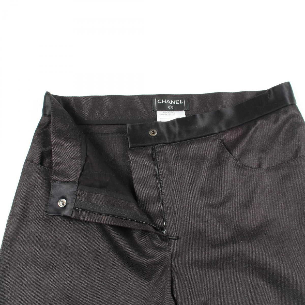 CHANEL Coco Mark Button Cotton Silk Jeans Size 38