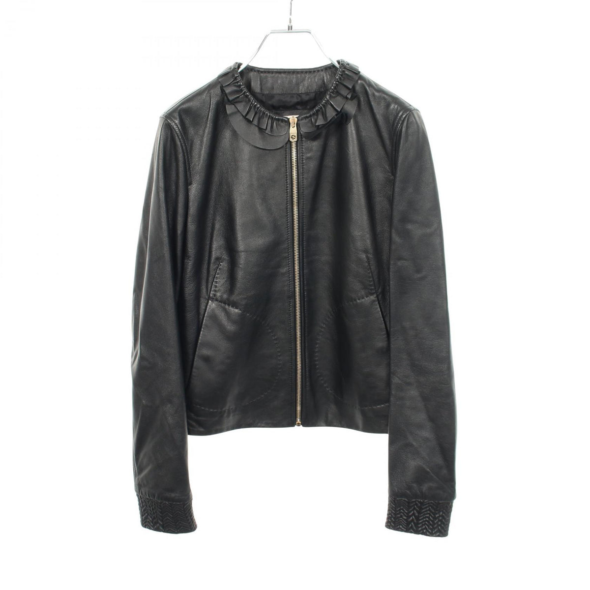 BALLY Frill Leather Jacket Black Size 36