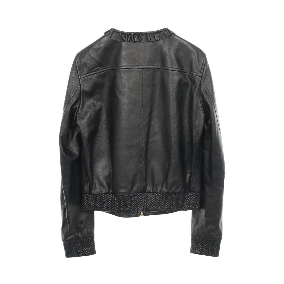 BALLY Frill Leather Jacket Black Size 36