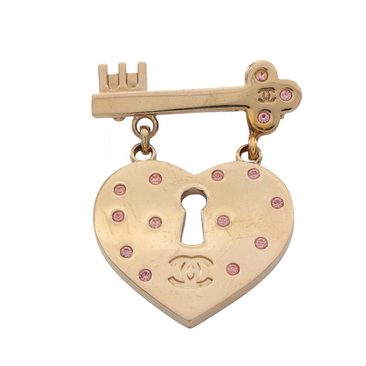 CHANEL Coco Mark Heart Lock Plated Brooch