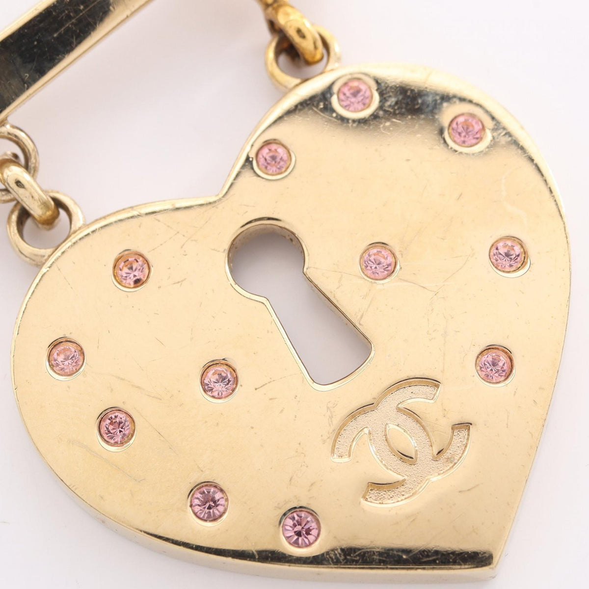 CHANEL Coco Mark Heart Lock Plated Brooch