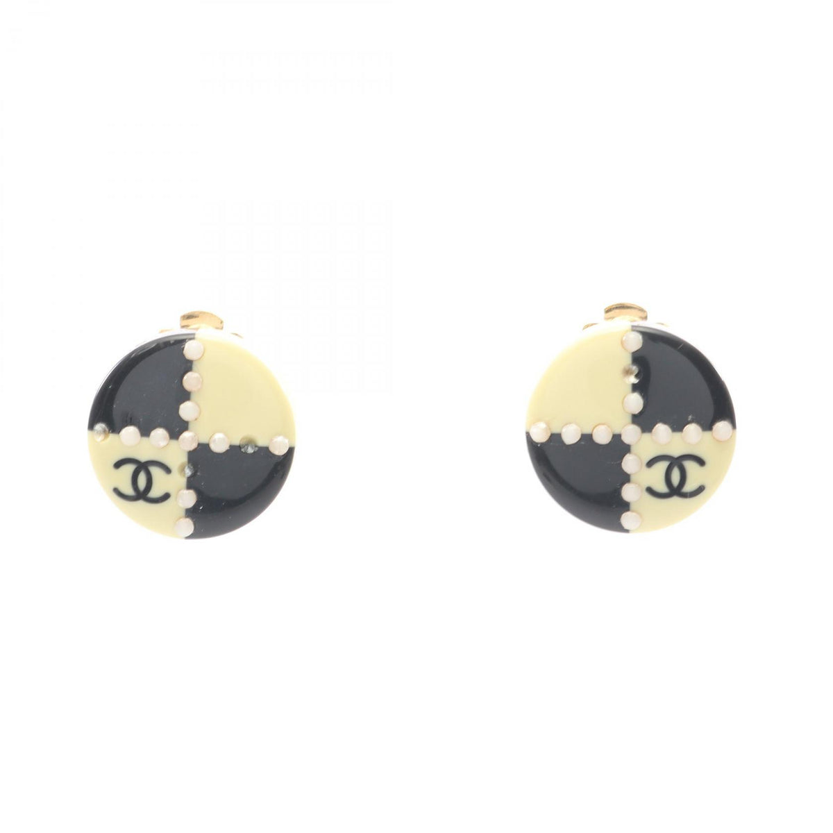 CHANEL White Coco Mark Plated Earrings