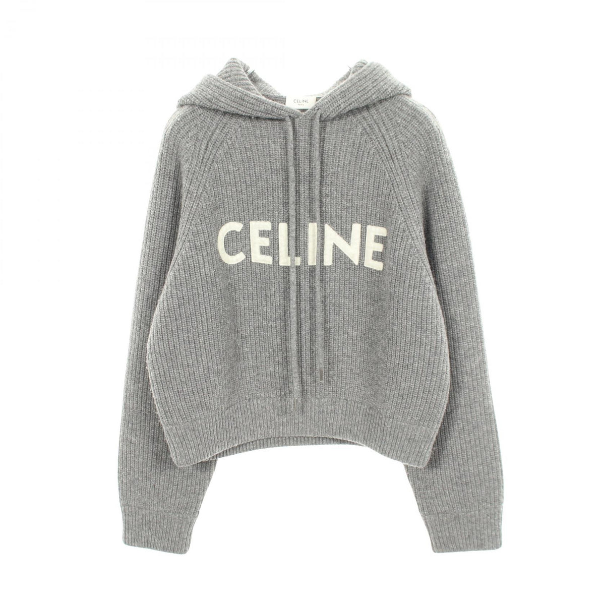 CELINE Logo Knit Wool Hoodie Gray Size XS