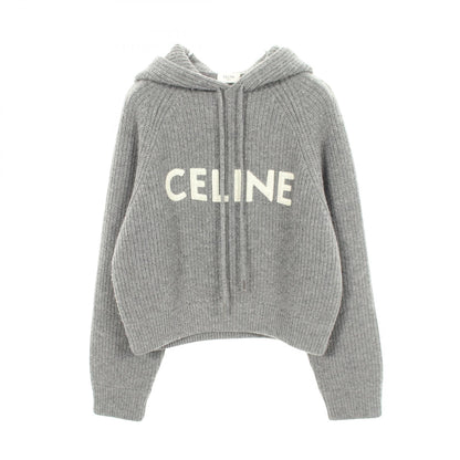 CELINE Logo Knit Wool Hoodie Gray Size XS