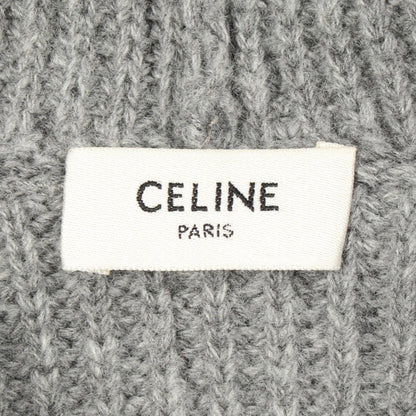 CELINE Logo Knit Wool Hoodie Gray Size XS
