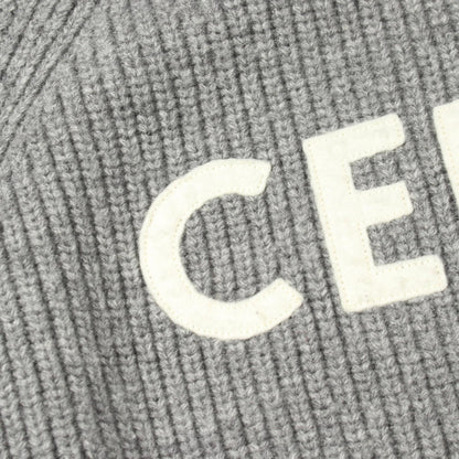 CELINE Logo Knit Wool Hoodie Gray Size XS