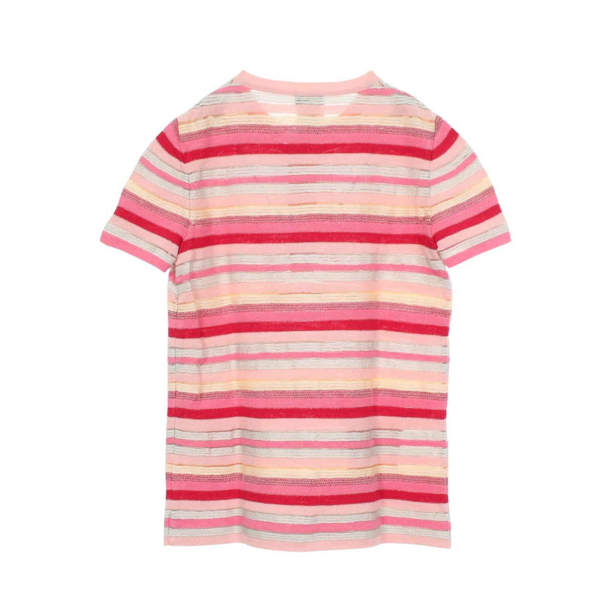 CHANEL CC Button Striped Henley Short Sleeve Top Size 38