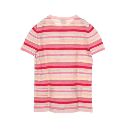CHANEL CC Button Striped Henley Short Sleeve Top Size 38