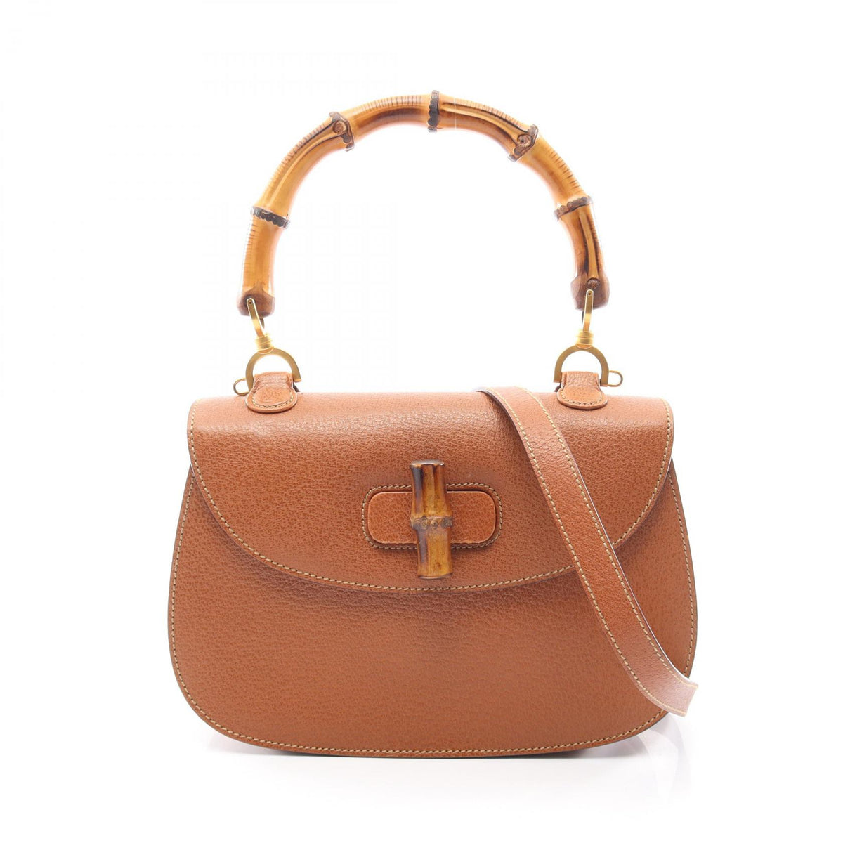 GUCCI Bamboo 2-Way Leather Bag Brown