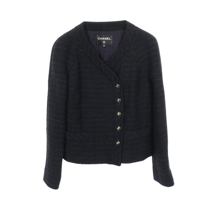 CHANEL Coco Mark Tweed Collarless Jacket Size 38
