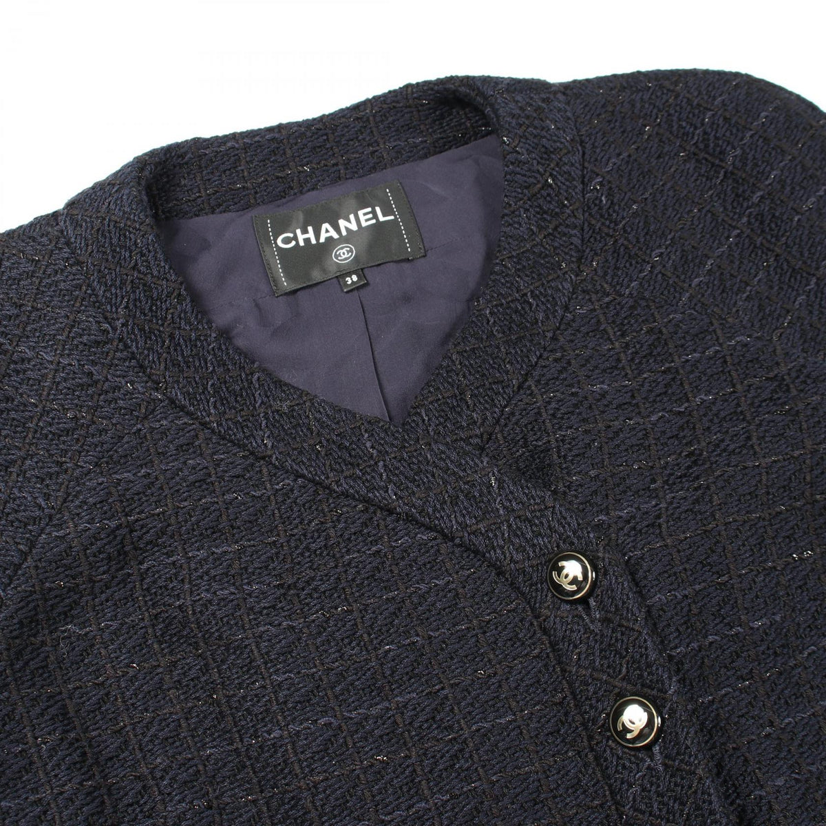 CHANEL Coco Mark Tweed Collarless Jacket Size 38