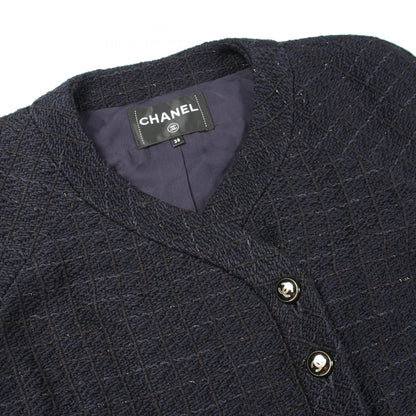 CHANEL Coco Mark Tweed Collarless Jacket Size 38