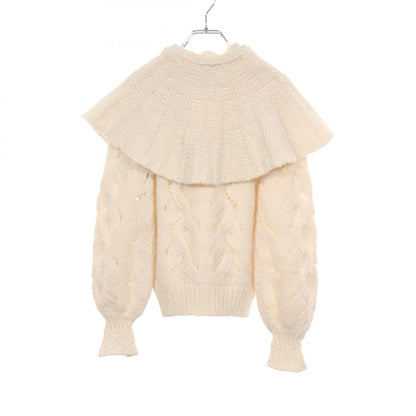 CHANEL Coco Mark Button Cable Knit Sweater White Size 34