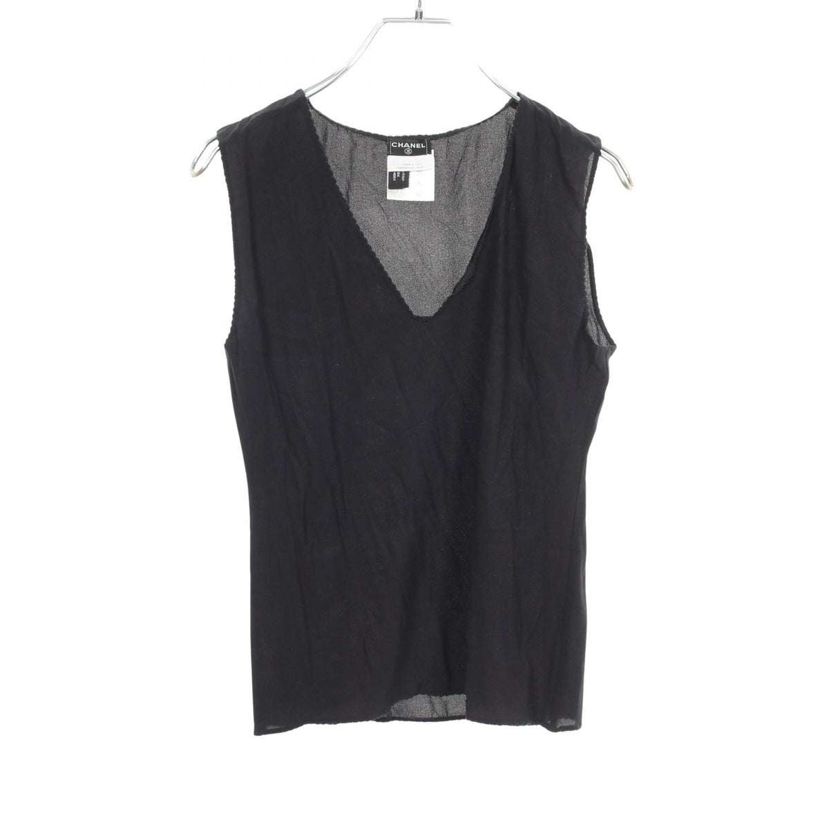 CHANEL Black Silk V-Neck Tank Top Size 42