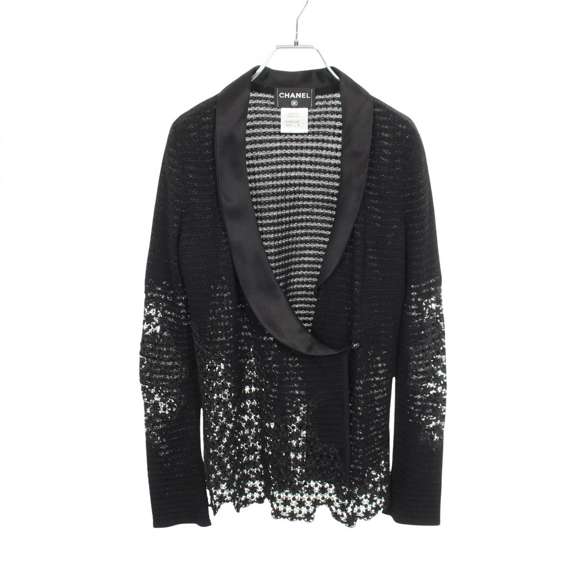 CHANEL Black Lace Rayon Cotton Cardigan Size 38