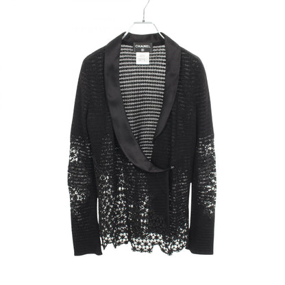 CHANEL Black Lace Rayon Cotton Cardigan Size 38