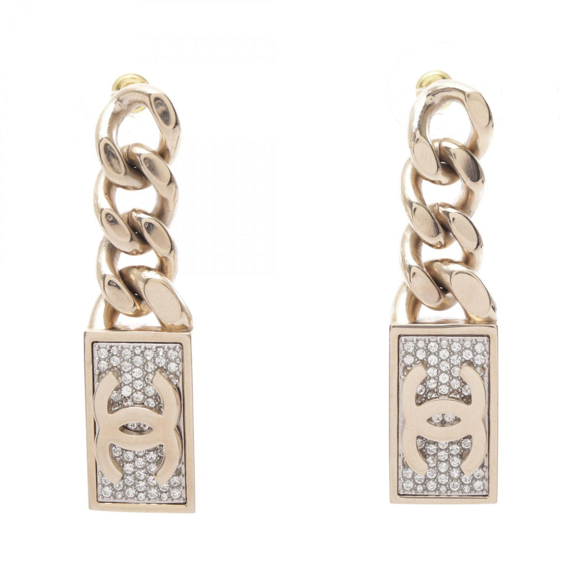 CHANEL Coco Mark Lock Chain Earrings Gold