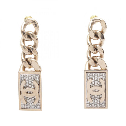 CHANEL Coco Mark Lock Chain Earrings Gold