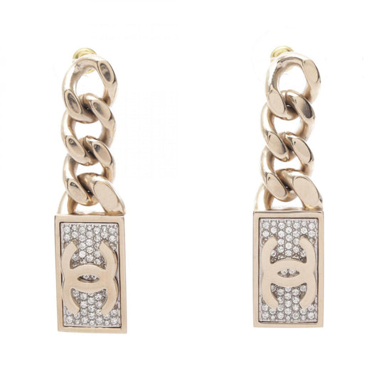 CHANEL Coco Mark Lock Chain Earrings Gold
