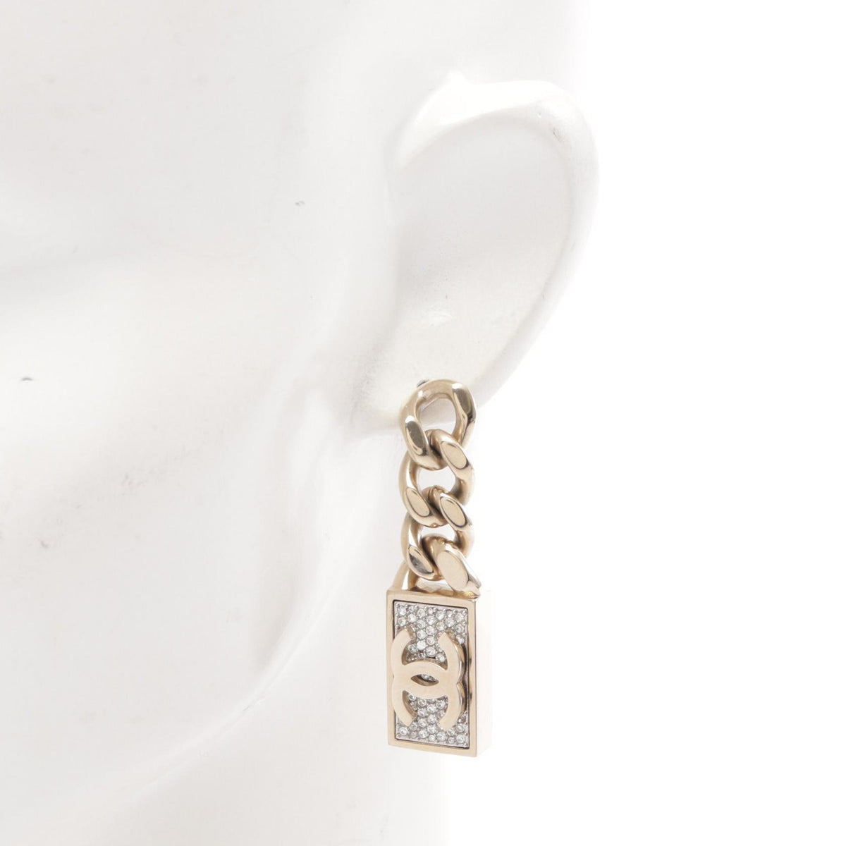 CHANEL Coco Mark Lock Chain Earrings Gold