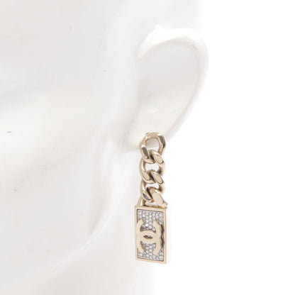 CHANEL Coco Mark Lock Chain Earrings Gold