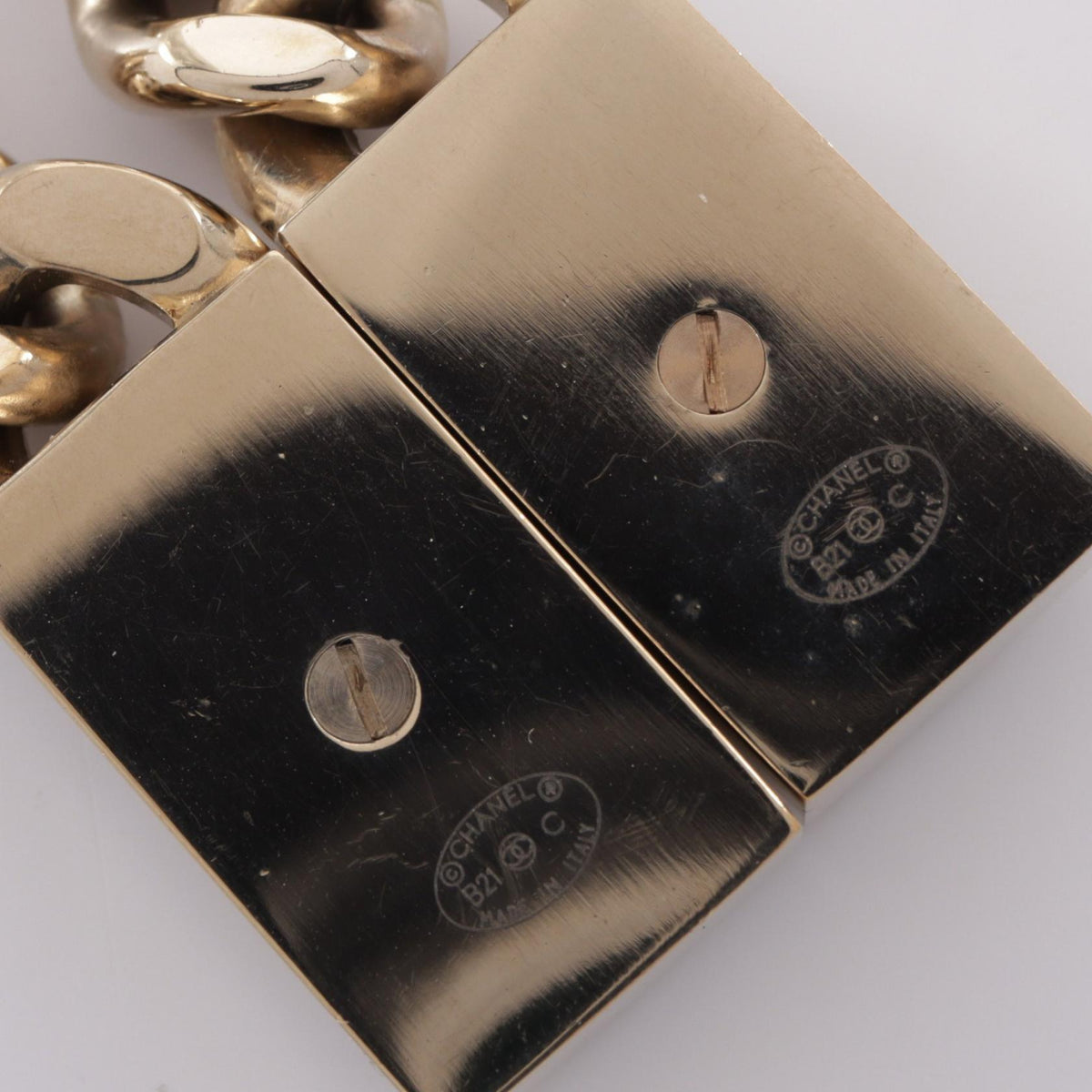 CHANEL Coco Mark Lock Chain Earrings Gold