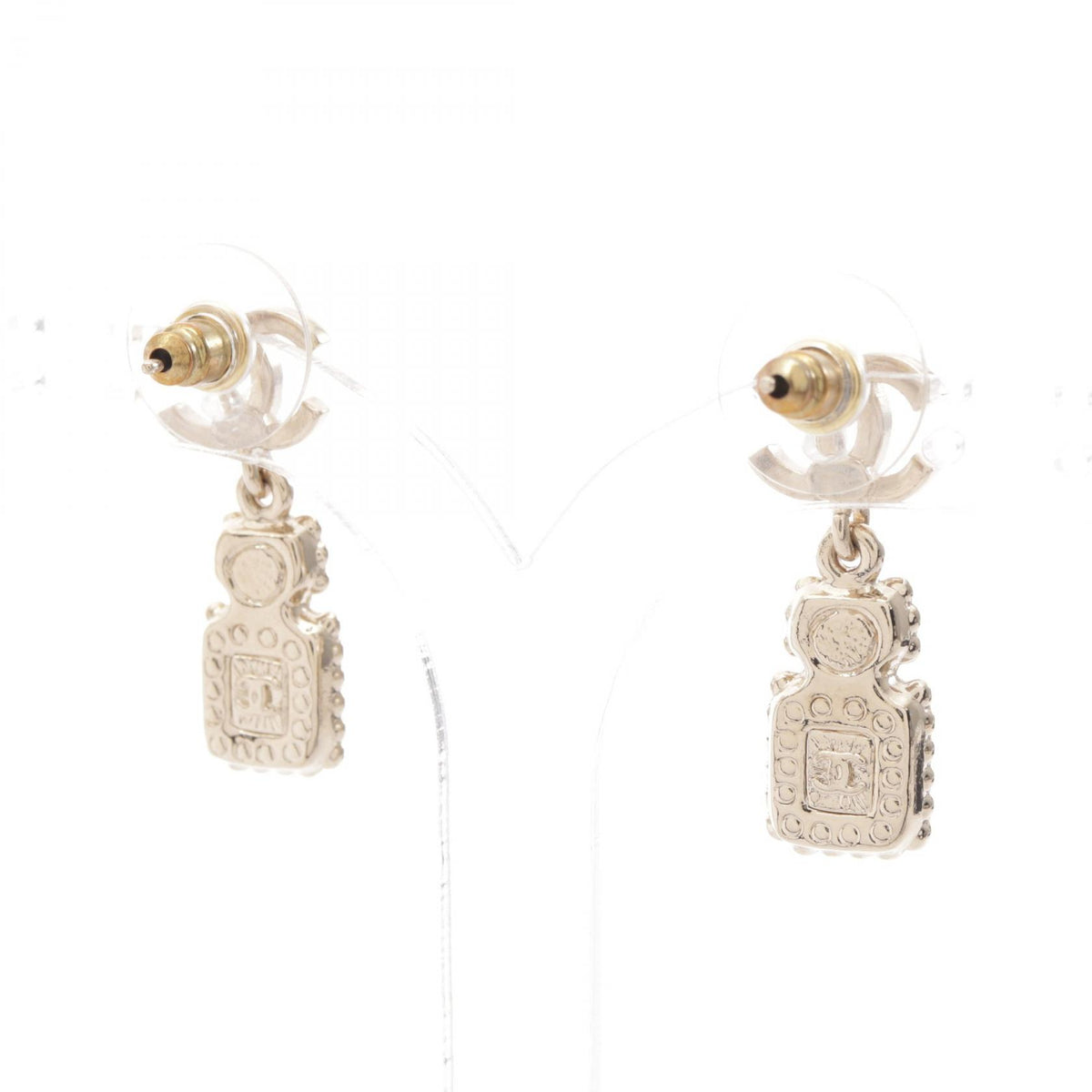 CHANEL CC Logo Perfume Plated Earrings