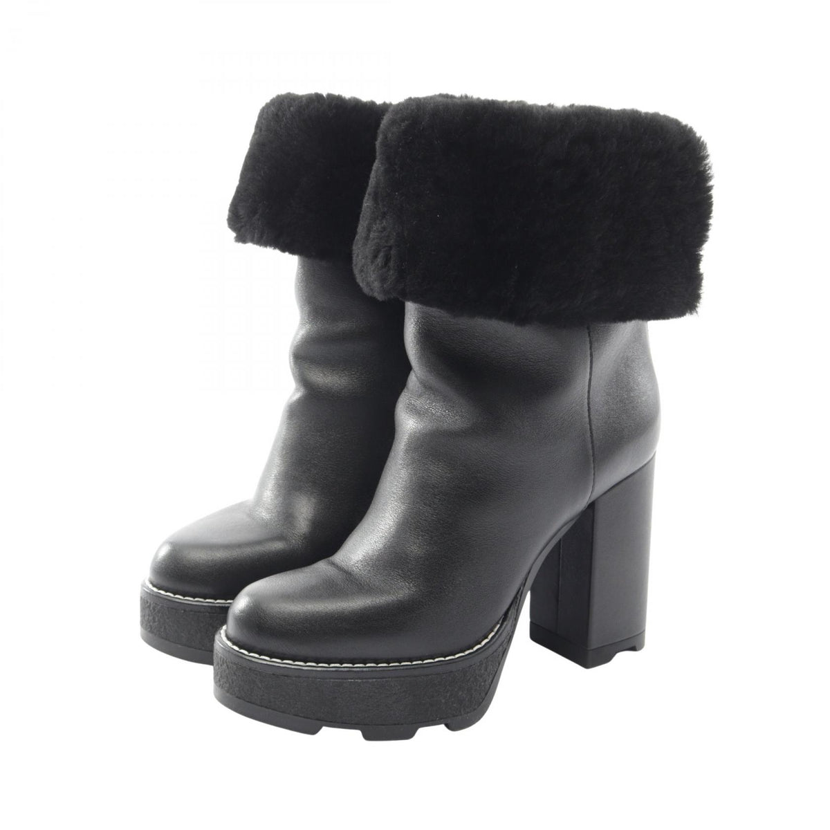 LOUIS VUITTON LV Beaubourg Shearling Boots Black Size 37