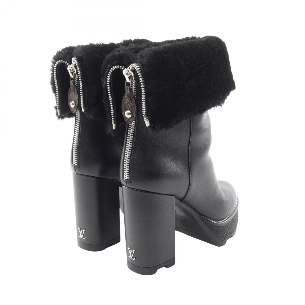 LOUIS VUITTON LV Beaubourg Shearling Boots Black Size 37