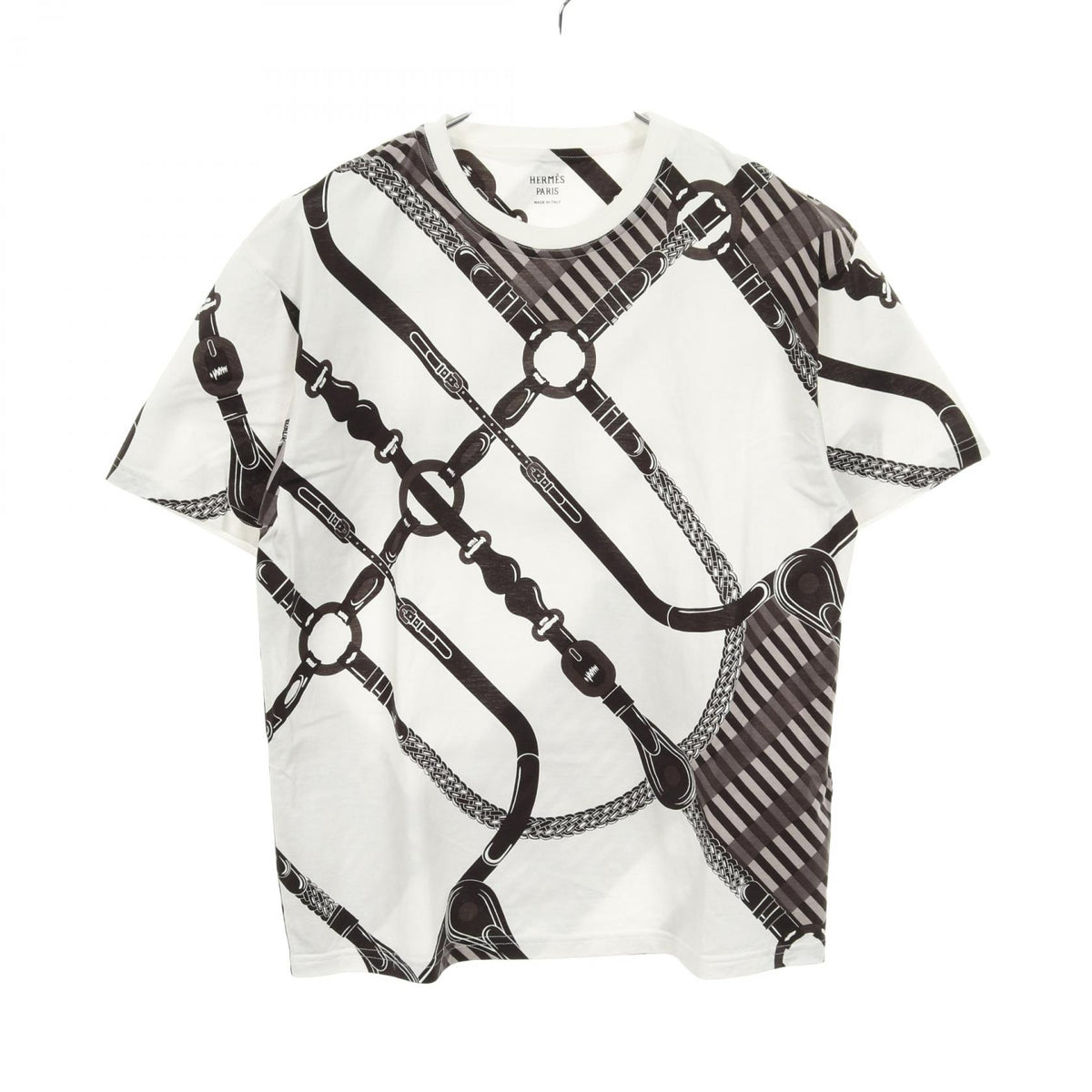 HERMES Coaching Remix Cotton T-Shirt White Size 38