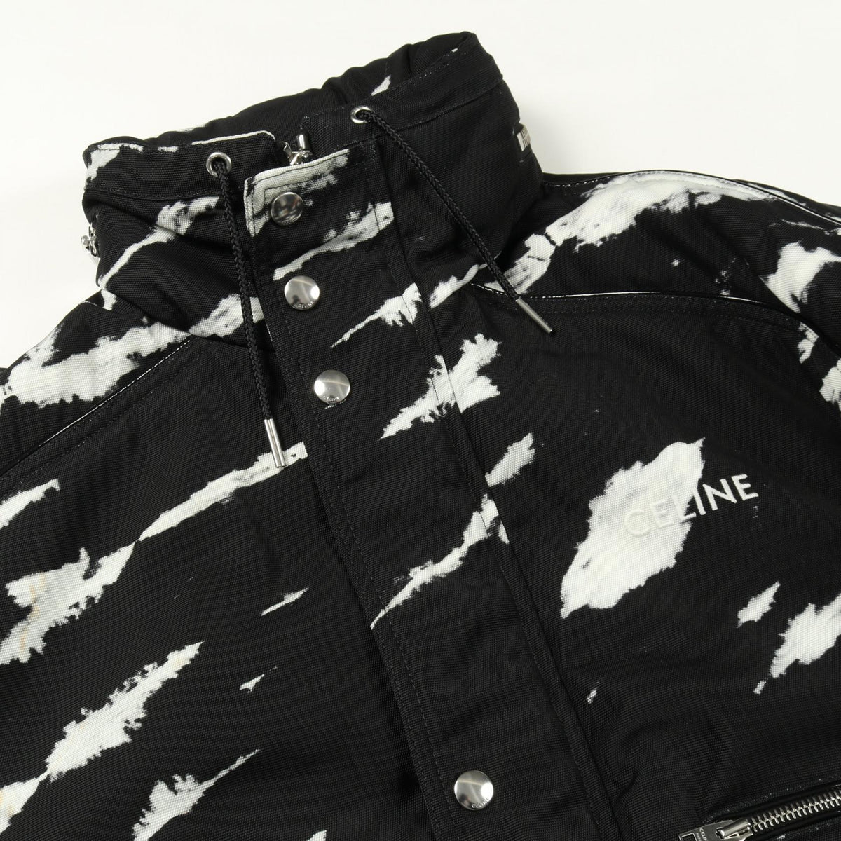 CELINE Nylon Tie-Dye Blouson Jacket Black/White Size 46
