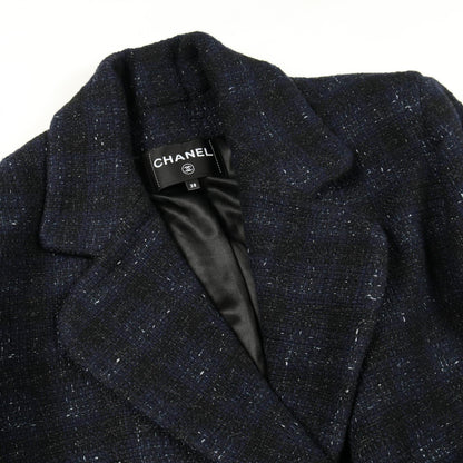 CHANEL Jeweled Lion Button Iridescent Wool Coat Blue Size 38