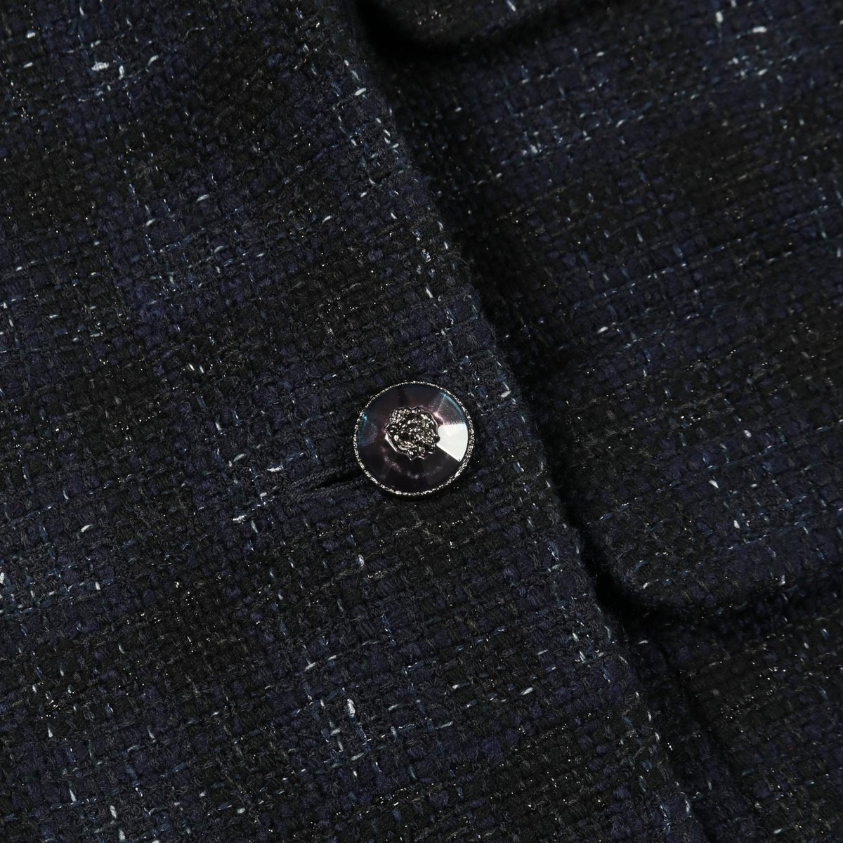 CHANEL Jeweled Lion Button Iridescent Wool Coat Blue Size 38