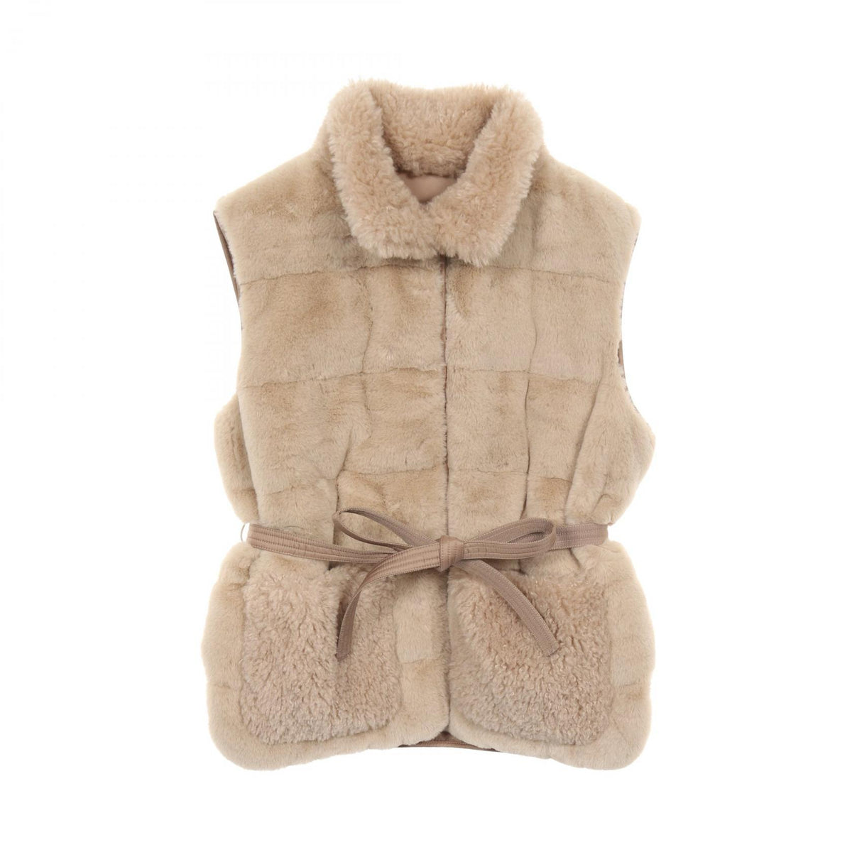MONCLER JOUI Beige Fake Fur Teddy Down Vest Size 4