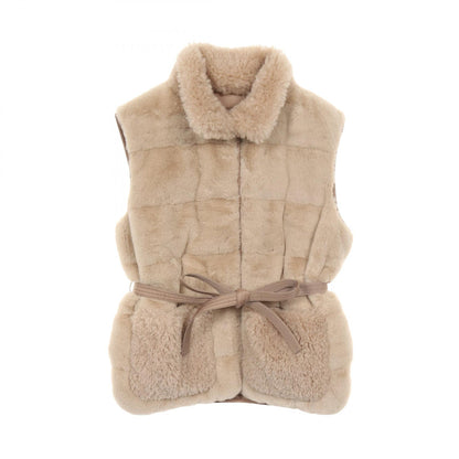 MONCLER JOUI Beige Fake Fur Teddy Down Vest Size 4