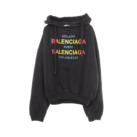 BALENCIAGA Rainbow Logo Cotton Hoodie Black Size S