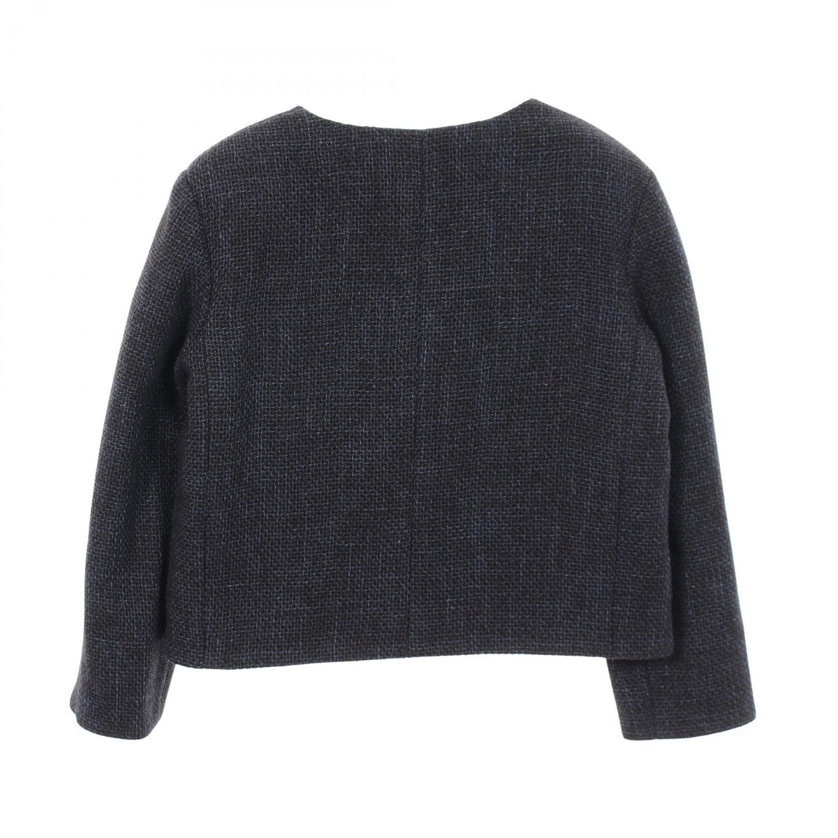 CHANEL Bijou Button Tweed Collarless Jacket Navy Size 36