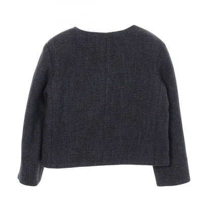 CHANEL Bijou Button Tweed Collarless Jacket Navy Size 36
