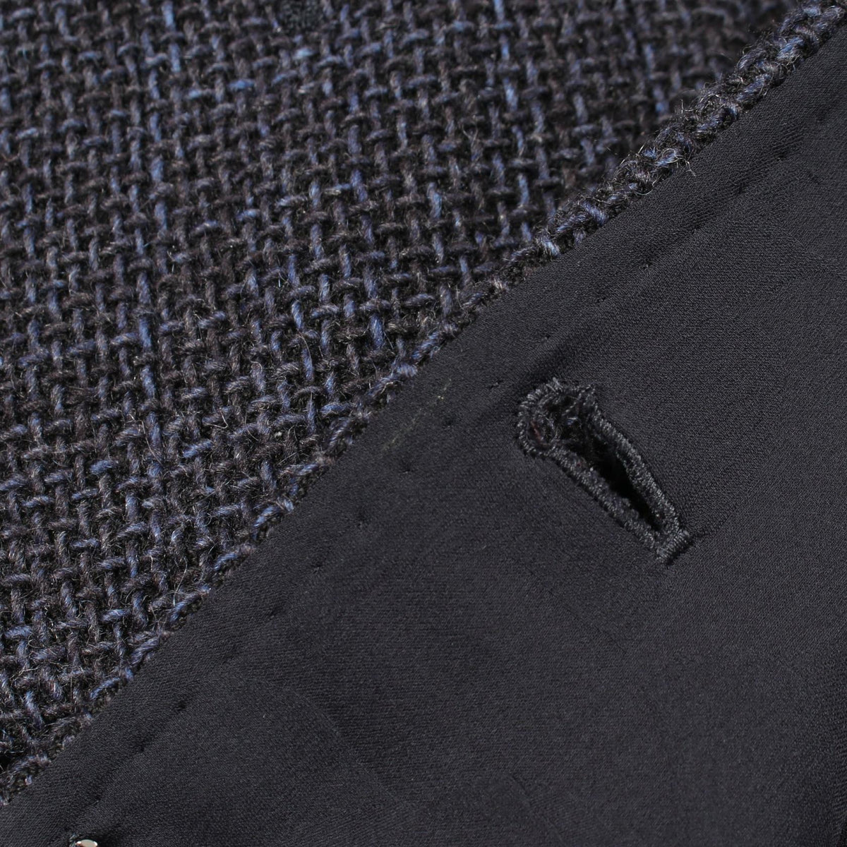 CHANEL Bijou Button Tweed Collarless Jacket Navy Size 36